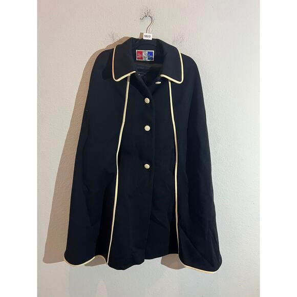 Vintage  Cape Womens Lilli Ann Knit Medium Black White Trim Mod Button Coat 60s - Picture 1 of 14